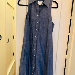 Finley Chambray Sleeveless Button-Down Dress, Button Back Detail, Small